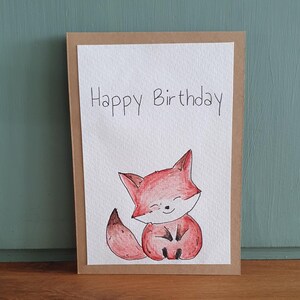 Handgemalte Aquarell Klappkarte/ Postkarte - Happy Birthday Fuchs