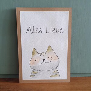 Handgemalte Aquarell Klappkarte/ Postkarte - Happy Birthday Katze
