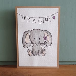 Handgemalte Aquarell Klappkarte/ Postkarte - Geburt Hallo Baby Girl