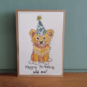 Handgemalte Aquarell Klappkarte/ Postkarte - Happy Birthday Löwe