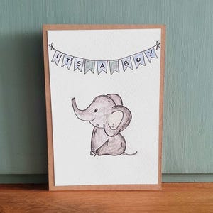 Personalisierte Karte zur Geburt- Handgemalte Aquarell Klappkarte/ Postkarte - Geburt It's a boy