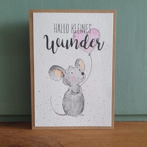 Handgemalte Aquarell Klappkarte/ Postkarte - Geburt Baby - Kleines Wunder