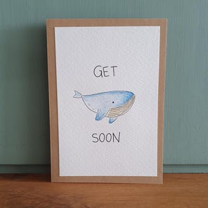 Handgemalte Aquarell Klappkarte/ Postkarte - Gute Besserung Get Whale Soon
