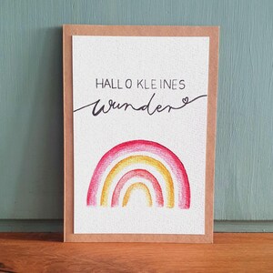 Handgemalte Aquarell Klappkarte/ Postkarte - Geburt Kleines Wunder Baby