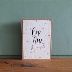 Personalisierte Karte zum Geburtstag- Handgemalte Aquarell Klappkarte/ Postkarte - Hip Hip Hurra