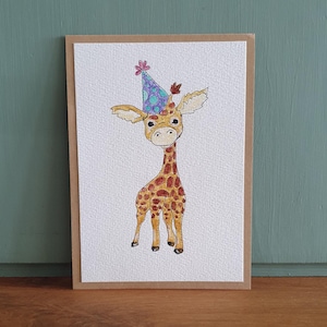 Handgemalte Aquarell Klappkarte/ Postkarte - Happy Birthday Geburtstag Giraffe