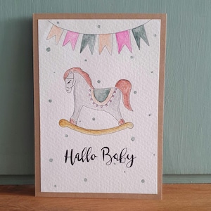 Personalisierte Karte zur Geburt - Handgemalte Aquarell Klappkarte/ Postkarte - Geburt Hallo Baby