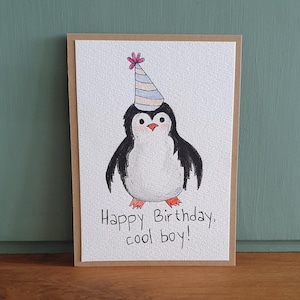 Handgemalte Aquarell Klappkarte/ Postkarte - Happy Birthday Geburtstag Pinguin Löwe Tiere Wildtiere