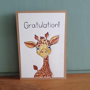 Handgemalte Aquarell Klappkarte/ Postkarte - Happy Birthday Gratulation Giraffe