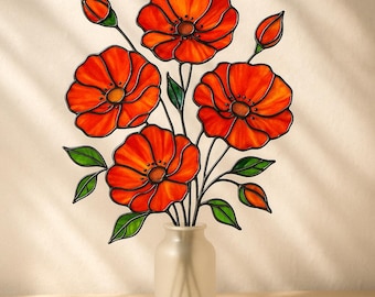 Stained Glass Poppy Suncatcher: August Birth Flower, Memorial Decor