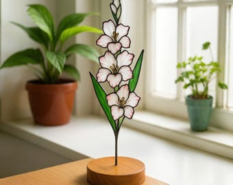 Handmade Stained Glass August Birth Flower – Personalized Gladiolus or Poppy
