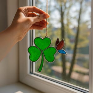 Handmade Stained Glass Shamrock & Butterfly | Irish Pride Window Art | Unique Celtic Transformation Gift | St. Patrick&#39;s Day Decor