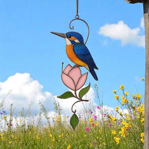 Handmade Bird Glass Art for Window – Cardinal and Hummingbird Gift for Nature Lovers & Memorial Decor