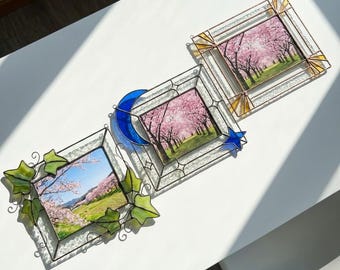 特注ステンドグラスフォトフレーム｜天体の月、ツタ、幾何学模様