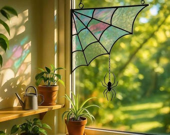 Atrapasol de telaraña de vidrieras – Decoración gótica para ventana de Halloween