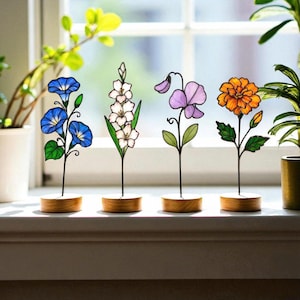 Stained Glass Birth Month Flower – Handmade Window Gift for Mom, Wife, Her – Birthday Floral Sun Catcher Decor