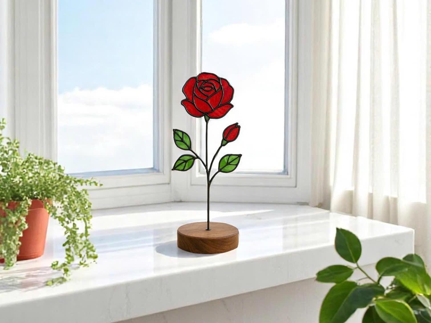 June Birth Flower Stained Glass – Handmade Rose & Honeysuckle Decor | Floral Gift for June Birthday or Mother’s Day