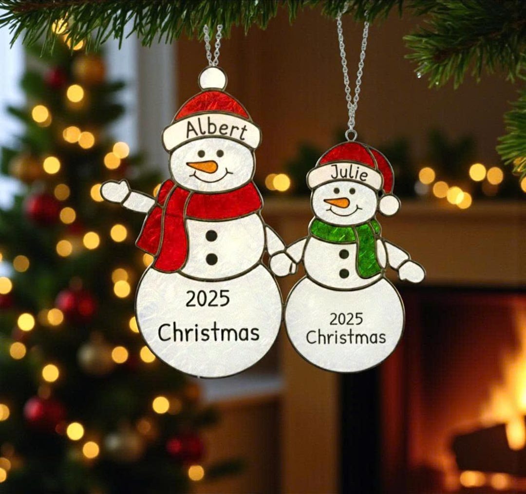 Personalized Stained Glass Snowman Ornament | Handmade Christmas Gift ...