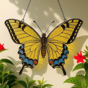 Stained Glass Butterfly Suncatcher – Handmade Window Hanging Panel – Thoughtful Gift for Mom or Birthday Decor