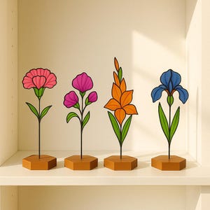 Stained Glass Birth Month Flowers – Handmade Floral Decor Gift | January to August Birthday Sun Catcher Set