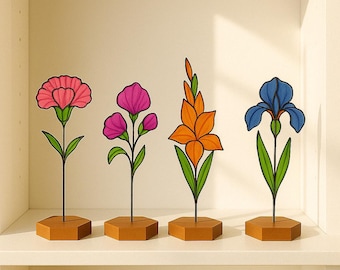 Stained Glass Birth Month Flowers – Handmade Floral Decor Gift | January to August Birthday Sun Catcher Set