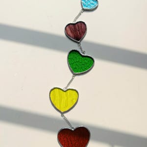 Colorful Stained Glass Hearts Strand | Rainbow Window Hanging | Boho Home Decor | Kidcore Aesthetic | Gift for Her
