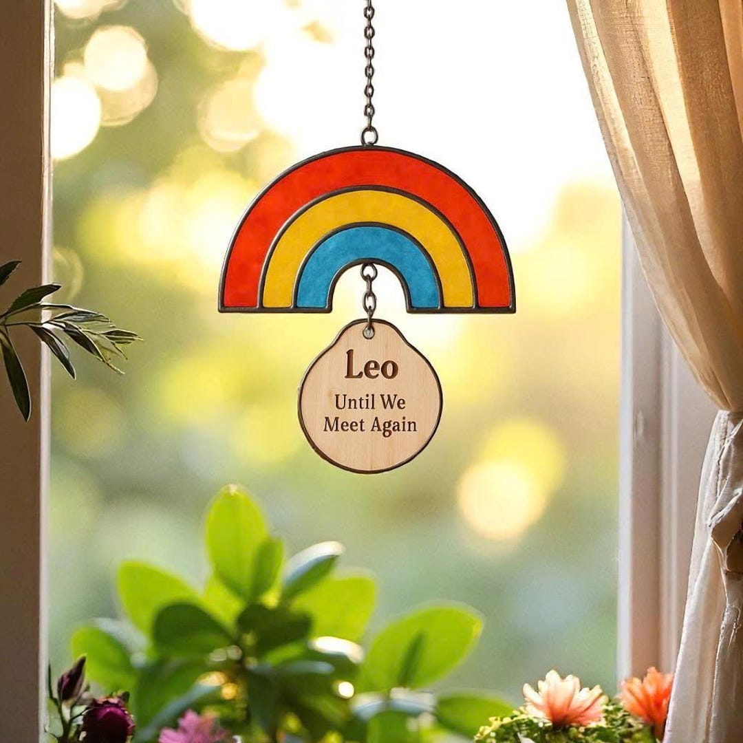 Personalized Pet Memorial Suncatcher: Stained Glass Paw Print Rainbow ...