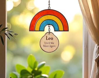 Personalized Pet Memorial Suncatcher: Stained Glass Paw Print Rainbow Bridge Gift