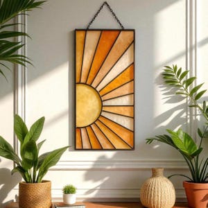 Boho Stained Glass Wall Hanging – Colorful Geometric Retro Suncatcher Decor – Handmade Modern Home Gift Idea