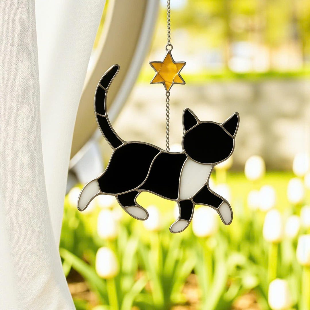 Handmade Stained Glass Cat Suncatcher – Tiffany Style Window Hanging ...