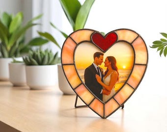 Handmade Stained Glass Wedding Photo Frame – Personalized Couple Gift – Romantic Keepsake – Engagement or Bridal Shower Present