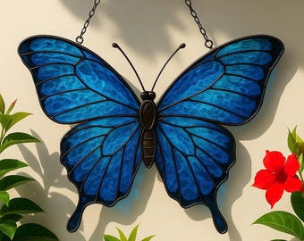 Atrapasol de mariposas de vitral: decoración para ventanas hecha a mano, colores vibrantes