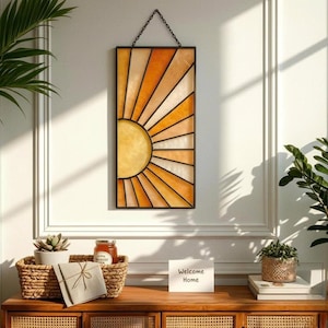 Boho Glasmalerei - Wandbehang - Buntes Geometrisches Retro Suncatcher Dekor - Handgemachte Moderne Geschenkidee für Zuhause