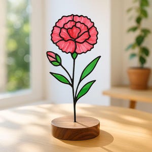 January Birth Flower Gift – Handmade Stained Glass Snowdrop & Carnation Floral Decor for Window or Birthday