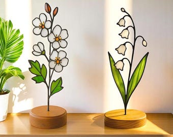 Handmade May Birth Flower Stained Glass | Lily of the Valley & Hawthorn Decor