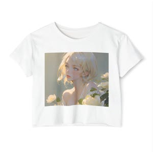 Anime Girl Crop Top, Festival Wear, Women&#39;s Graphic Tee, Kawaii Shirt, Summer Fashion, Cute Anime Print Shirt