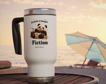 Tazza da viaggio "Fiction or People Fiction", idea regalo divertente per amanti dei libri e del caffè.