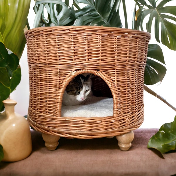 Wicker Dog Cat Bed, Cat House, Dog Home, Unique Pet Furniture, Cat Condo, Ecological, Cat Home, Comfy Pet Bed, Handmade Basket for Pets