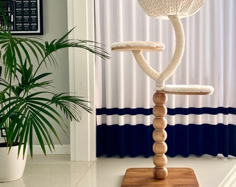 Árvore para Gatos em Madeira Natural | Arranhador Moderno para Gatos | Móvel de Design | Torre Artesanal I Nº 11