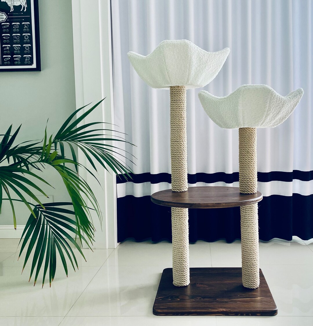 Natural Wood Cat Tree Tower Climbing Scratching Wooden Cat Etsy