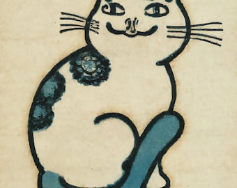 Japanese ukiyo-e cat drawing