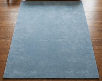 Sky Blue Hand Tufted New Zealand Wool Rug – Modern Minimalist Living Room Decor