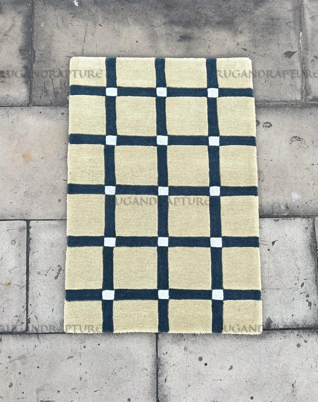 Tufted Check Rug Modern Grid Wool Rug – Hand Tufted Check Carpet With Dots for Living ...