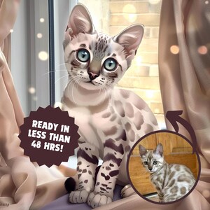 Custom Cartoon Cat Portrait from Photo, Personalized Pet Cat Icon, 2D Illustration Drawing, Commission, Dog Lovers Gift, Present Last Minute