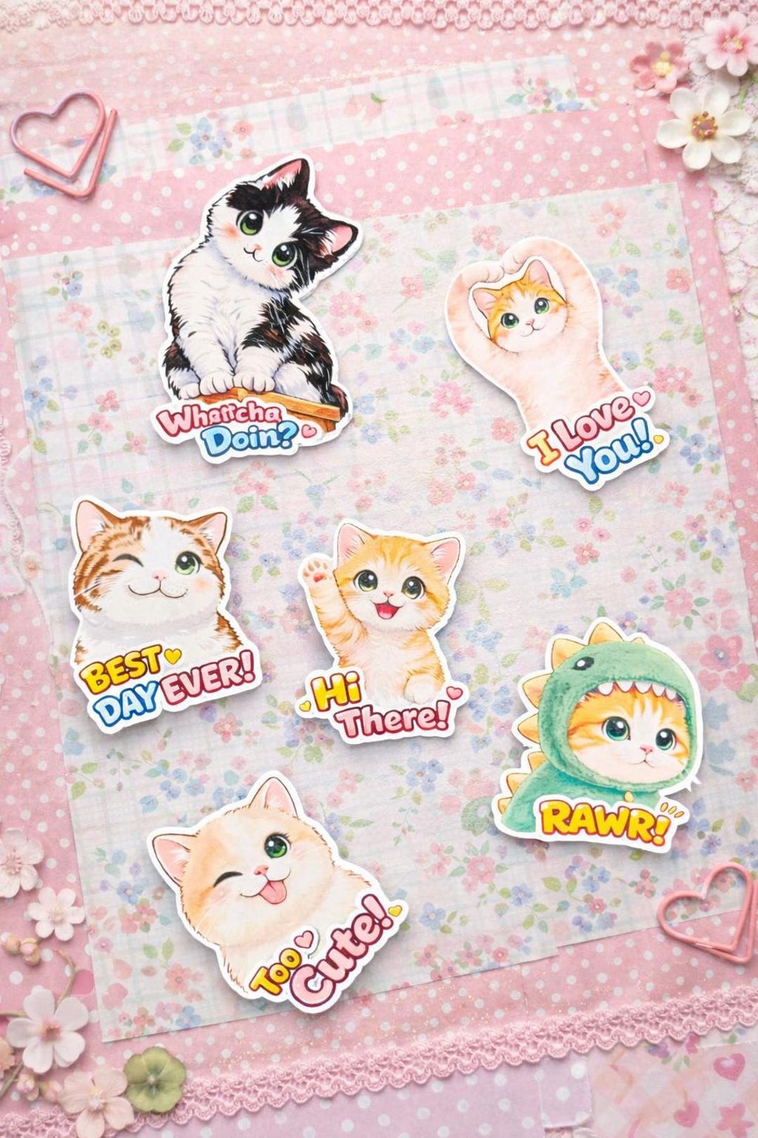 Cute Kawaii Cat Sticker Set – 2" Waterproof Vinyl Stickers – Hi There ...