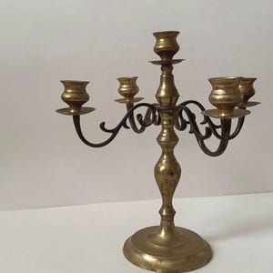 Vintage Brass 4 Arm Candalabra w/ 5 Candlestick Holders