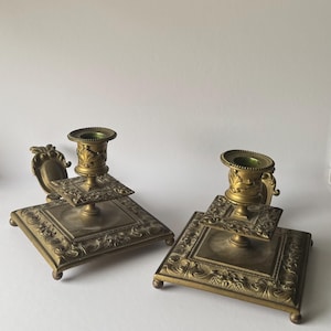 Pair of 19th Century French Footed Bronze Tapered Candle Holders