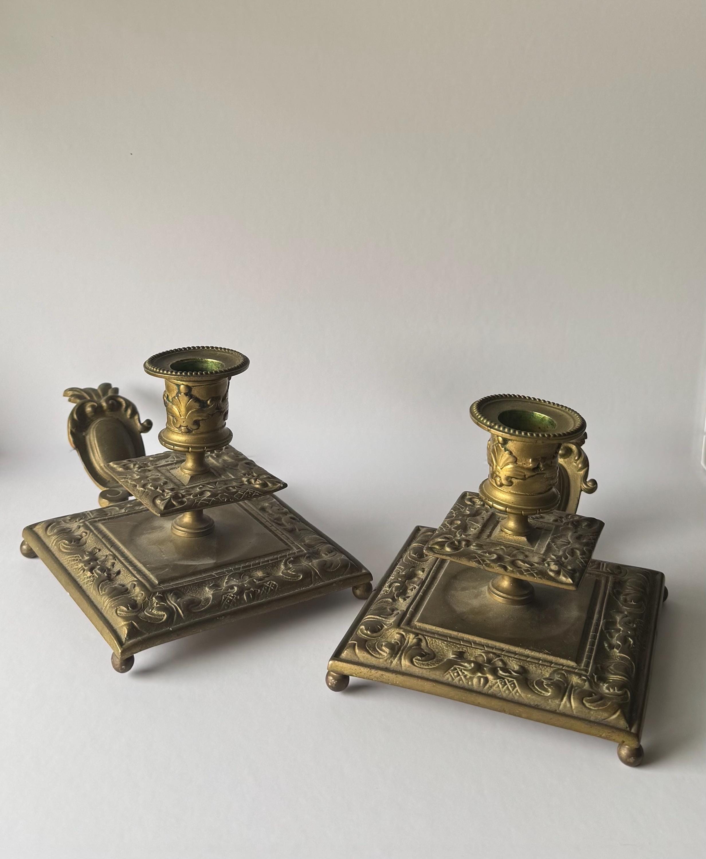 Pair of 19th Century French Footed Bronze Tapered Candle Holders