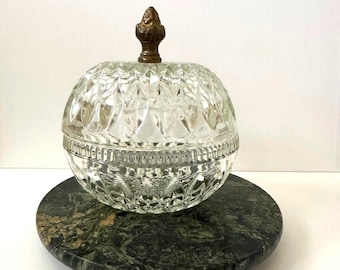 Vintage Indiana Glass Candy Dish with Brass Acorn Finial - Candle Vessel