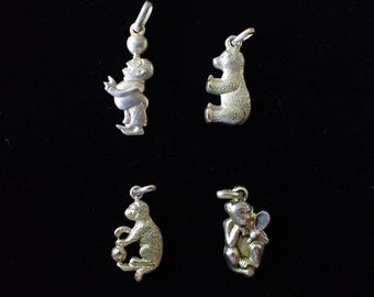 Amuletos vintage – Figuras de animales y payaso – Plata 800 chapada en oro